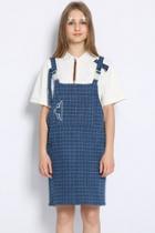 Oasap Lovely Plaid Split Overall Mini Dress