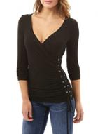 Oasap V Neck Lace-up Eyelet Slim Fit Tee