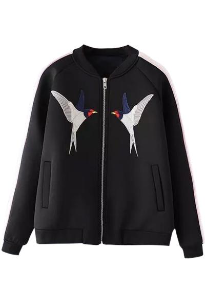 Oasap Women's Casual Zipper Bird Embroidery Baseball Jacket