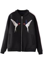Oasap Women's Casual Zipper Bird Embroidery Baseball Jacket