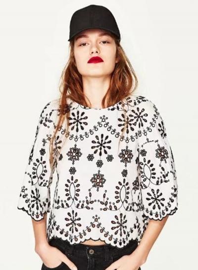 Oasap Casual Short Sleeve National Wind Blouse