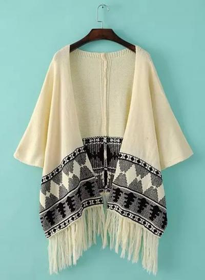 Oasap Open Front Half Sleeve Tassels Decoration Cardigan