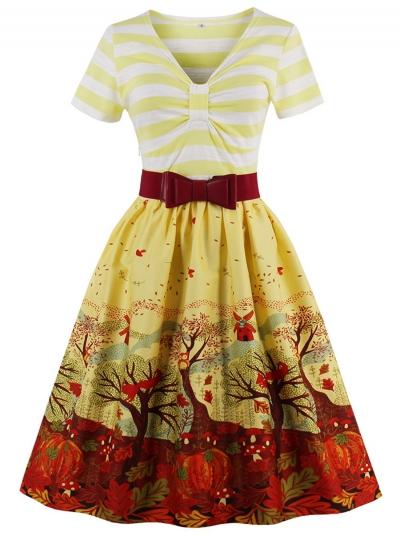 Oasap Short Sleeve V Neck Christmas Printed Dress