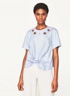 Oasap Round Neck Hand-sewing Stone Detail Blouse