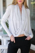 Oasap Fashion Shawl Collar Long Sleeve Tee