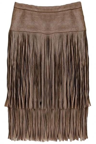 Oasap Chic Layered Fringed Faux Suede Skirt