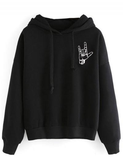Oasap Finger Printed Solid Long Sleeve Hoodies