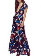 Oasap Women's Floral Print Deep V High Slit Dress