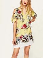 Oasap V Neck Off Shoulder Floral Print Dress