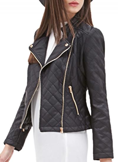 Oasap Women's Zip Front Turn Down Collar Pu Leather Jacket