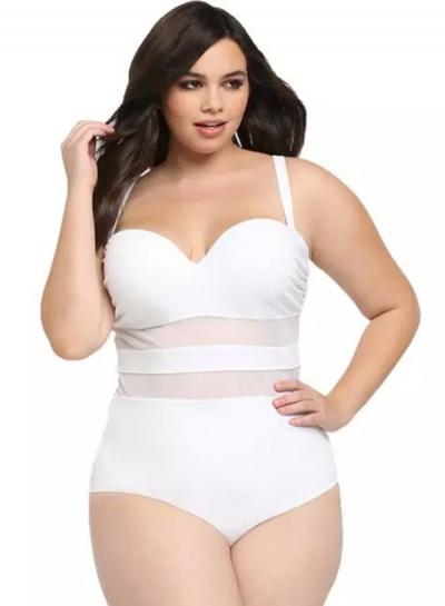 Oasap Women's Plus Size Mesh Paneled Bralette Swimsuit