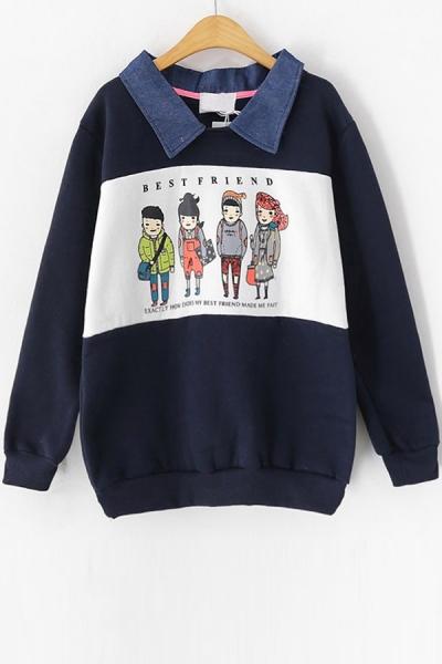 Oasap Cartoon Collar Fleece Sweatshirt