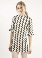 Oasap Fashion Flare Sleeve Wave Printed Mini Dress