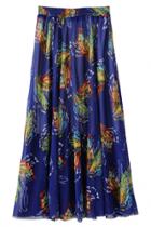 Oasap Essential Blue Floral Print Midi Skirt