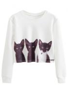 Oasap Women's Long Sleeve Cartoon Cat Print Cropped Sweatshirt
