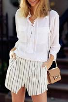 Oasap Lace-up Front Patch Breasted Pocket Chiffon Blouse