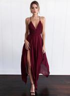Oasap Spaghetti Strap Sleeveless Asymmetric Maxi Dress