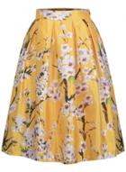 Oasap Elastic Waist Floral Print A-line Pleated Skirt