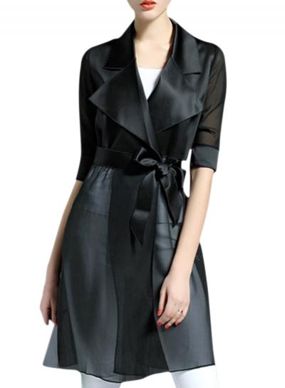 Oasap Women's 3/4 Sleeve Semi Sheer Trench Coat With Belt