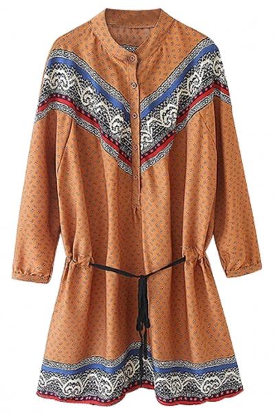 Oasap Tribal Print Loose Fit Drawstring Dress