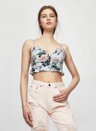 Oasap Floral Spaghetti Strap V Neck Sleeveless Ruffle Crop Tank