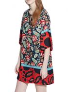 Oasap Women Fashion Half Sleeve Floral Print Pullover Dress