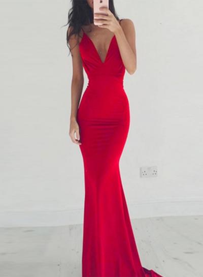 Oasap V Neck Sleeveless Backless Maxi Prom Dress