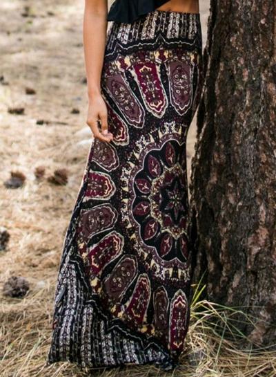 Oasap Boho Printed High Waist Maxi Skirt