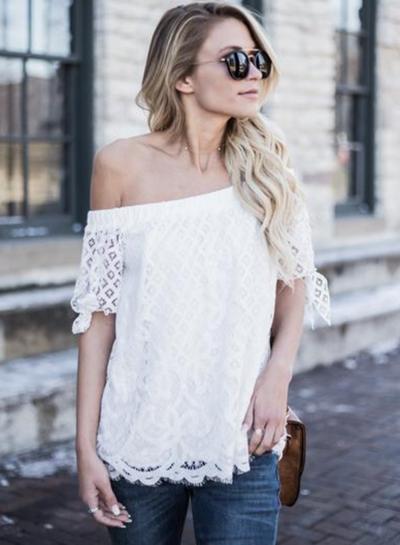 Oasap Off Shoulder Lace Long Sleeve Blouses