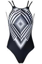 Oasap Women's Fashion One Piece Print Backless Bodycon Swimwear