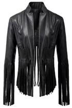 Oasap Women's Lapel Long Sleeve Tassel Pu Leather Jacket