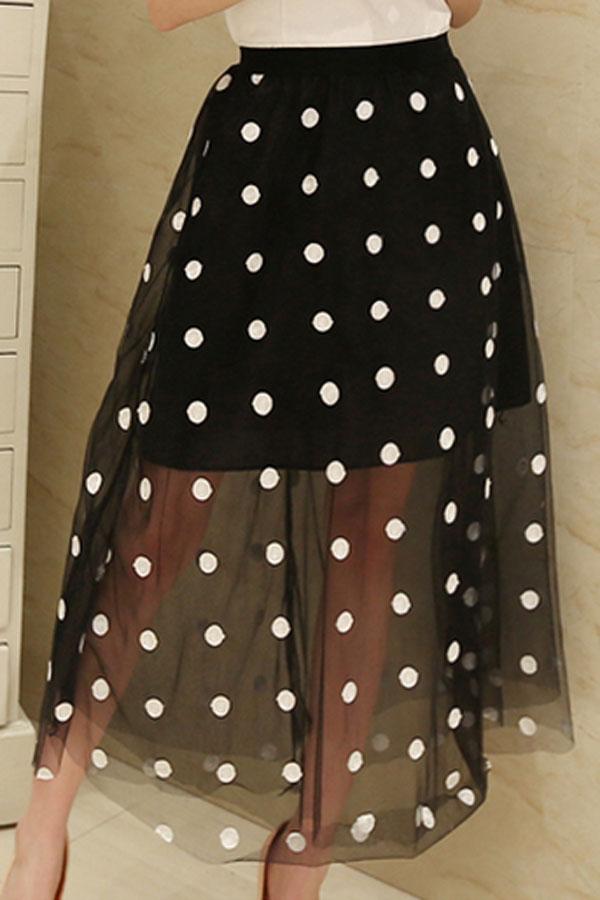 Oasap Dotted Overlay Skirt