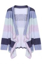 Oasap Color Block Open Front High Low Cardigan