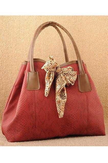 Oasap Snake Skin Effect Ribbon Tie Top Shoulder Bag