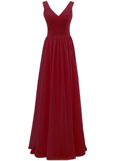 Oasap Solid Deep V Ruffled Bridesmaid Prom Dresses
