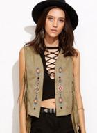 Oasap Women's Faux Suede Embroidery Vest With Tasseled