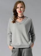Oasap V Neck Long Sleeve Knitted Loose Pullover Sweater