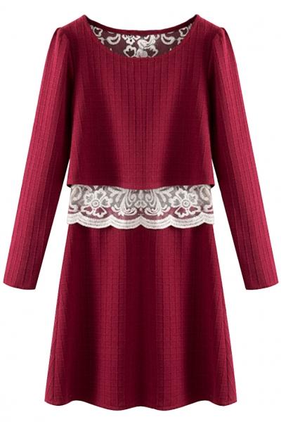 Oasap Burgundy Overlay Textured Mini Dress