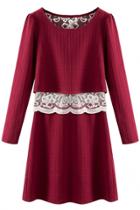 Oasap Burgundy Overlay Textured Mini Dress