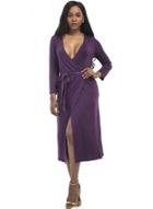 Oasap Fashion Sexy Solid Long Sleeve Tie Waist Deep V Neck Dress