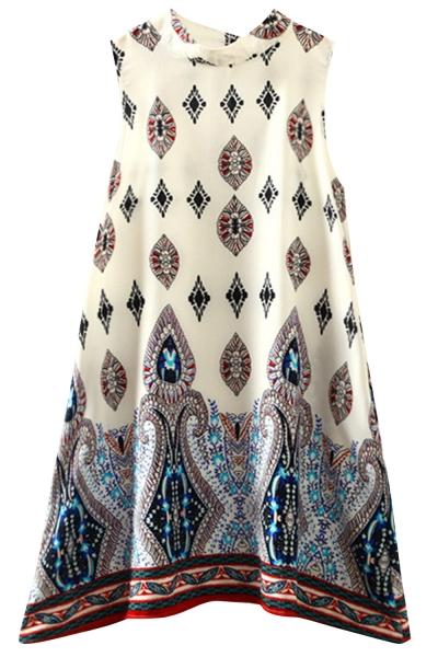 Oasap National Wind Print Side Slit Sleeveless Blouse