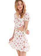 Oasap Short Sleeve Cut Out Waist Cherry Printed Dress