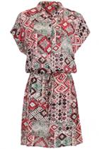 Oasap Stylish Peasant Collar Drawstring Waist Printed Mini Dress