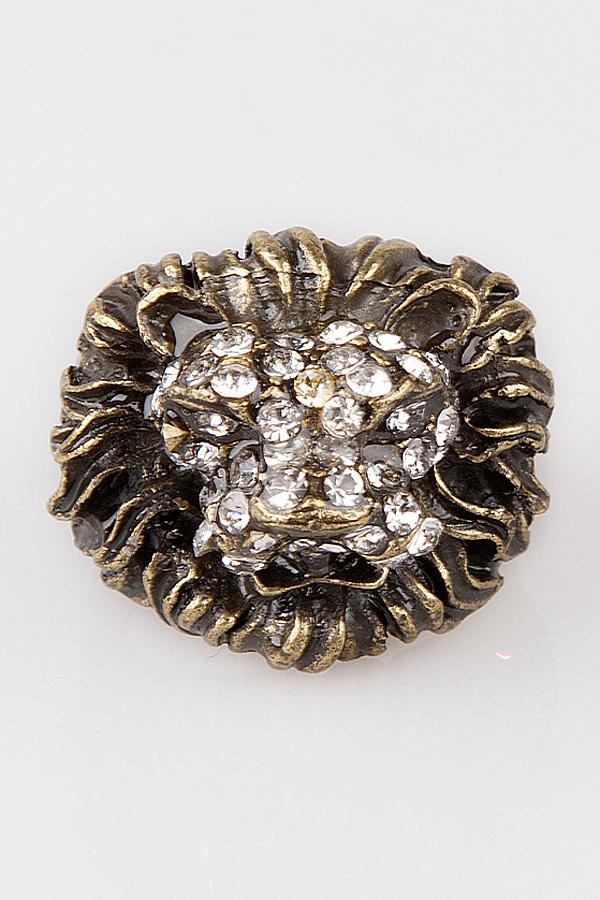 Oasap Rhinestone Embellished Lion Head Ring