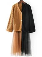 Oasap Long Sleeve Color Block Single Breasted Mesh Cardigan