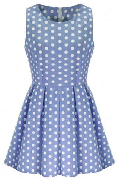 Oasap Polka Dot Sleeveless Pleated Dress