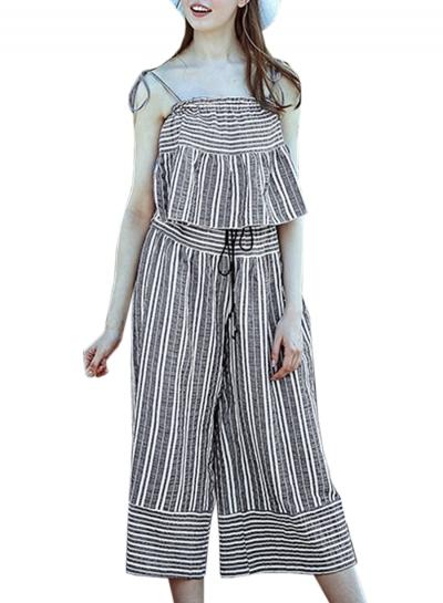 Oasap Women's Two Pieces Spaghetti Strap Top Cropped Wide-leg Pants Set