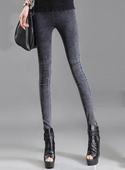 Oasap Fashion Elastic Waist Skinny Fit Denim Leggings