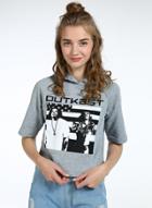 Oasap Short Sleeve Figure Printed Cropped Tee With Hood