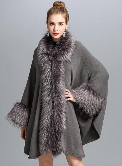 Oasap Faux Fur Trim Open Front Loose Cardigan